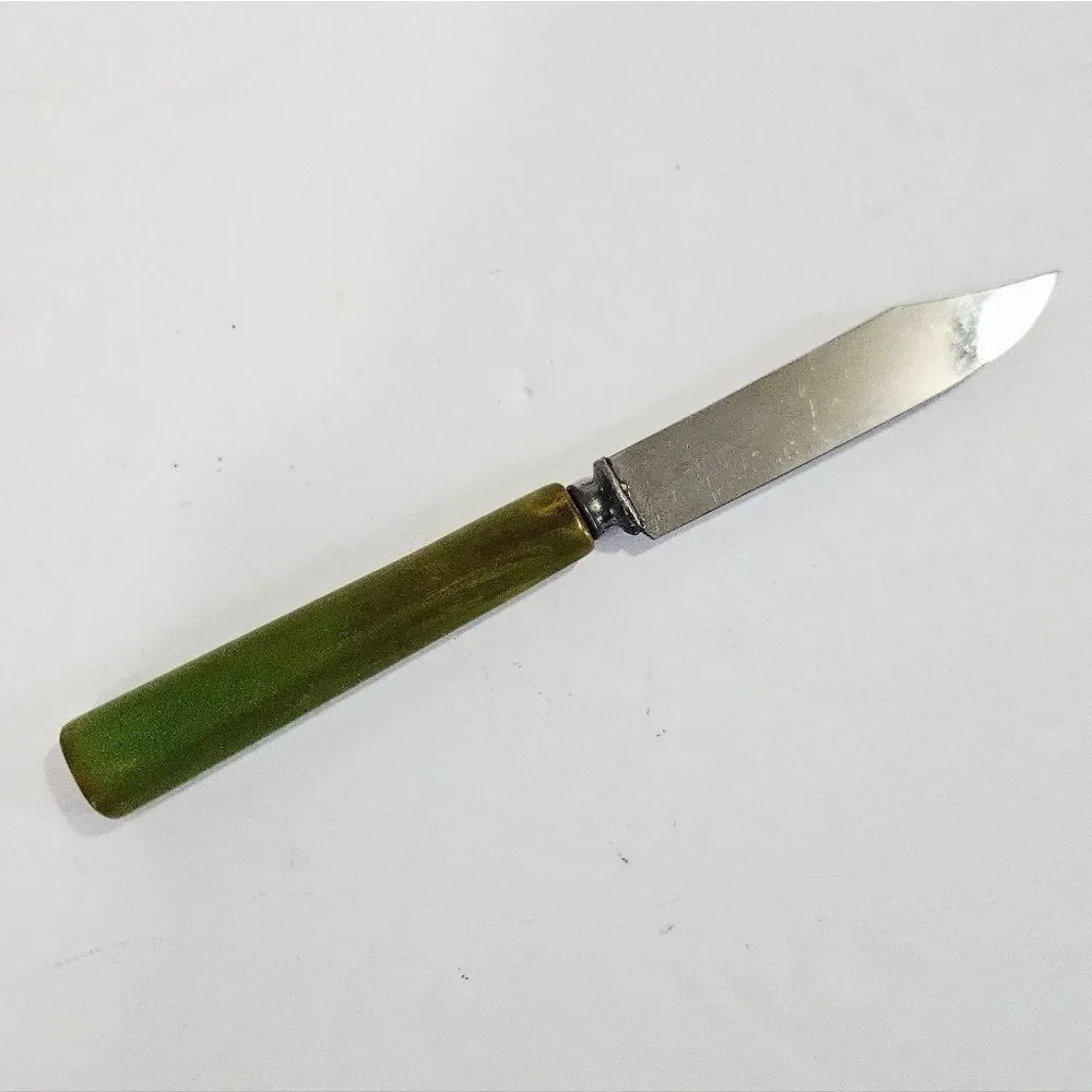Vintage '30s Avacado Green Marbled Ombre Bakelite Stainless Steel Pairing Knife